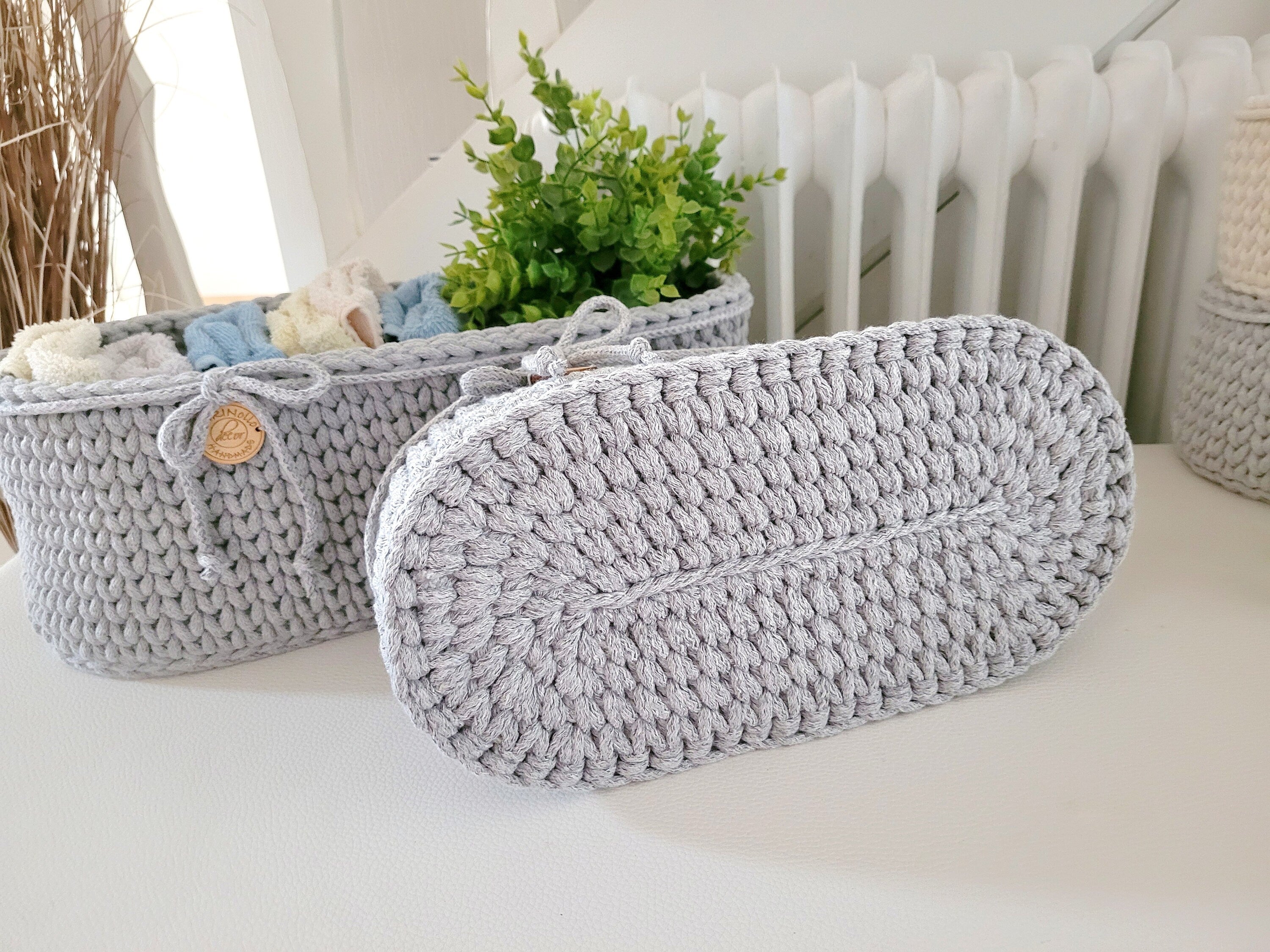Korb gehäkelt oval Hygienekorb, Kosmetikkorb, Zimmer Dekoration Korb, Badausstattung, Geschenk Korb, Babyzimmer Aufbewahrung oval