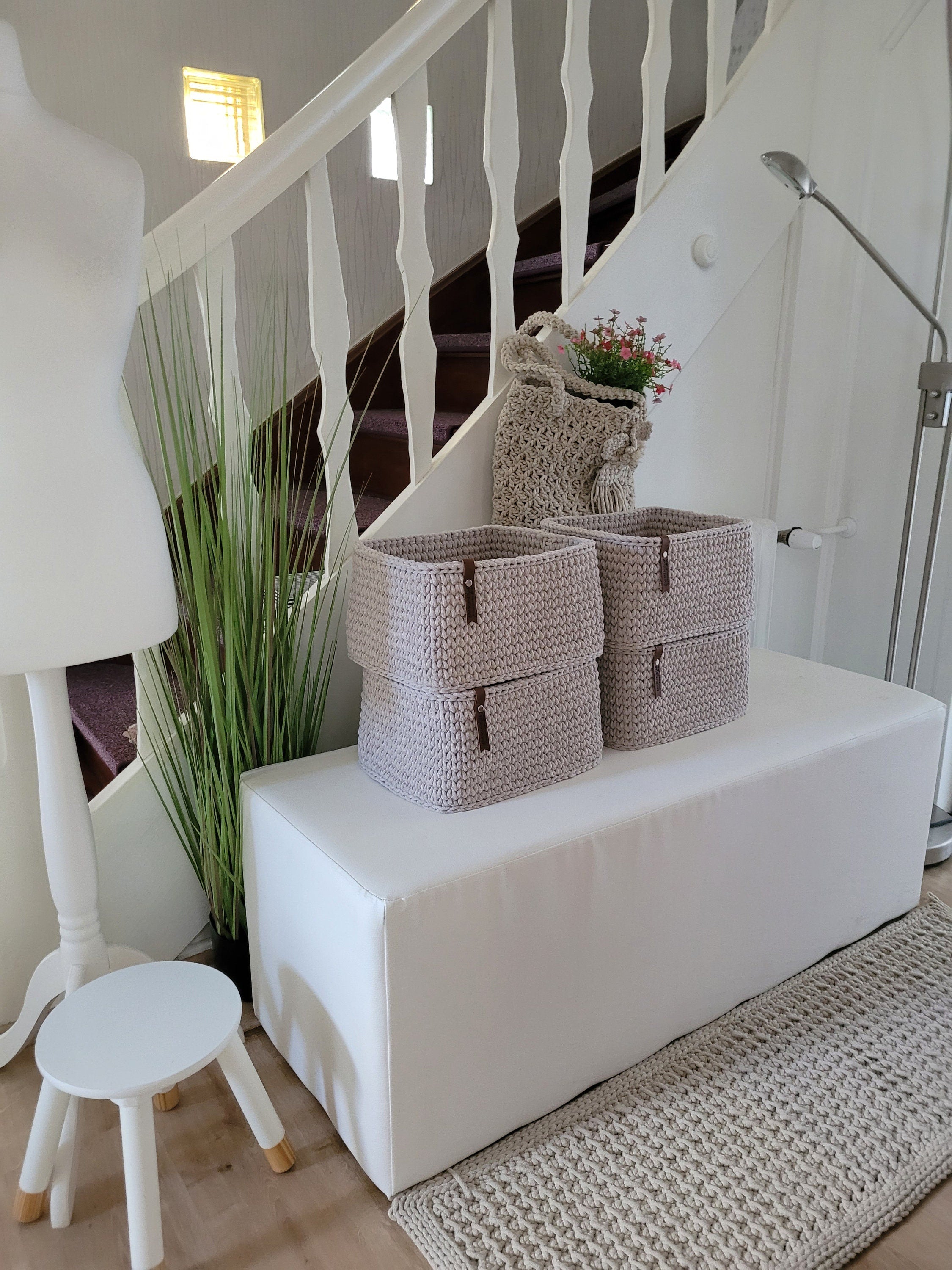 Korb gehäkelt eckig, Untensilo, Kinderzimmer deko, Korb Aufbewahrung, Geschenkidee, Weihnachtsgeschenk, Bad Aufbewahrung