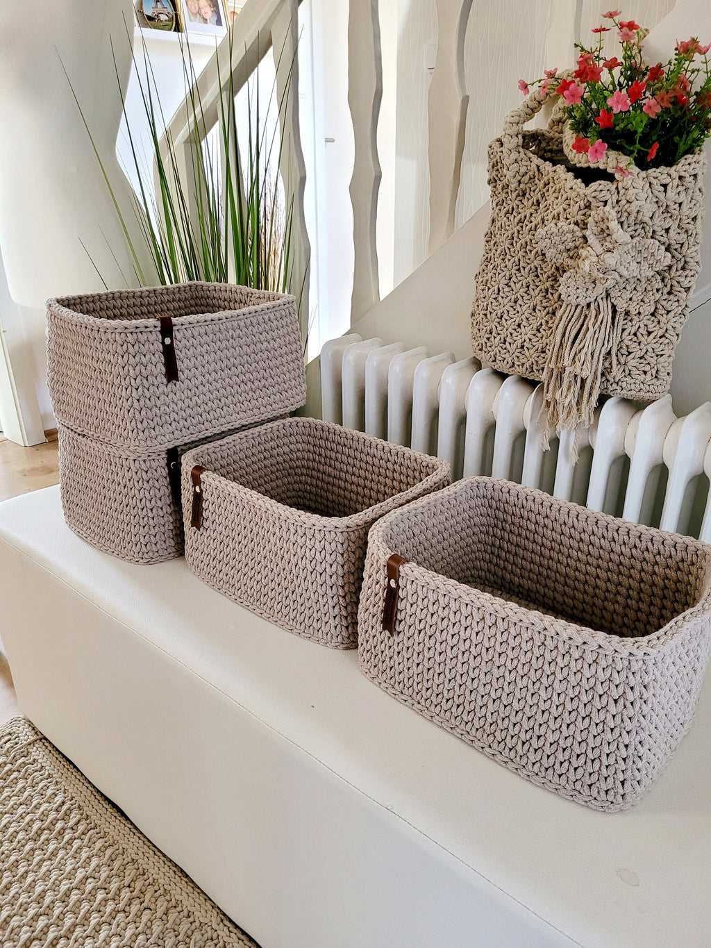 Korb gehäkelt eckig, Untensilo, Kinderzimmer deko, Korb Aufbewahrung, Geschenkidee, Weihnachtsgeschenk, Bad Aufbewahrung