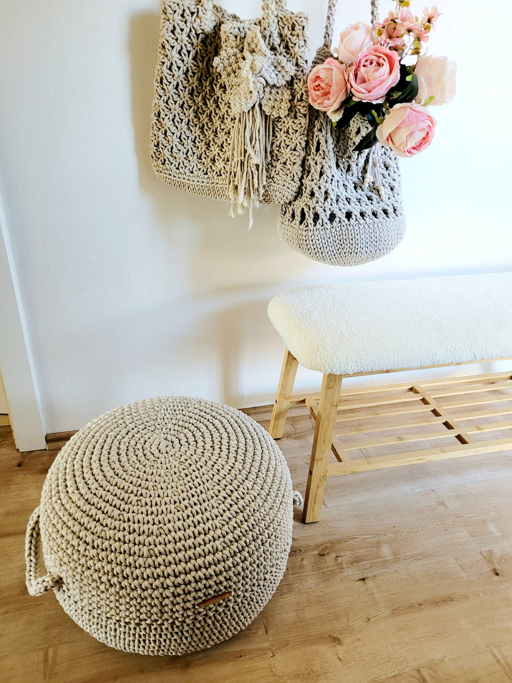 Pouf Ottoman gehäkelt, Babyzimmer deko, Bodenkissen, Sitzkissen, Skandinavisches Kinderzimmer Dekor, Häkelhocker Kinderzimmer, Sitzhocker