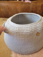 Zeitungskorb large, newspaper basket gehäkelt, Korbschale, Aufbewahrungskorb, beige Spielzeug Korb, Scandi, skandinavisches japandi Style
