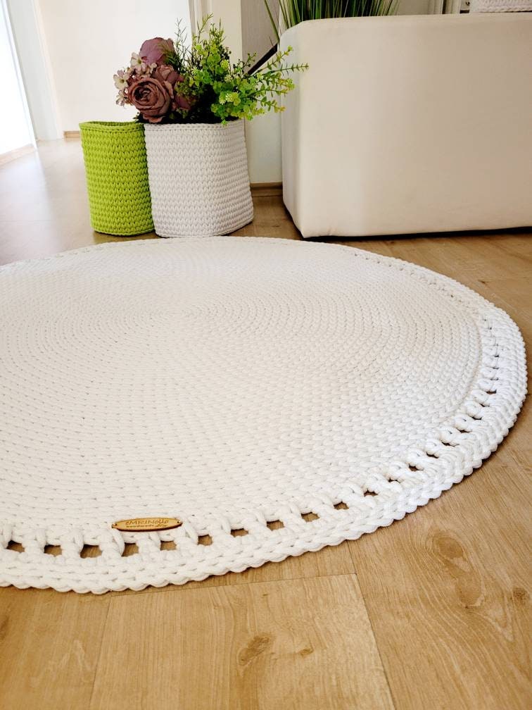 Teppich rund Babyzimmer, Baumwollteppich grün, Teppich Kinderzimmer, Mandala Teppich, skandinavisches Dekor, gehäkelter Teppich modern, Wohn