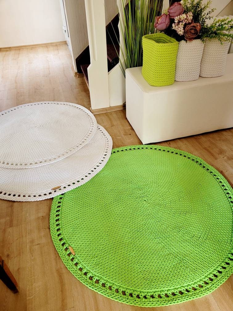 Teppich rund Babyzimmer, Baumwollteppich grün, Teppich Kinderzimmer, Mandala Teppich, skandinavisches Dekor, gehäkelter Teppich modern, Wohn