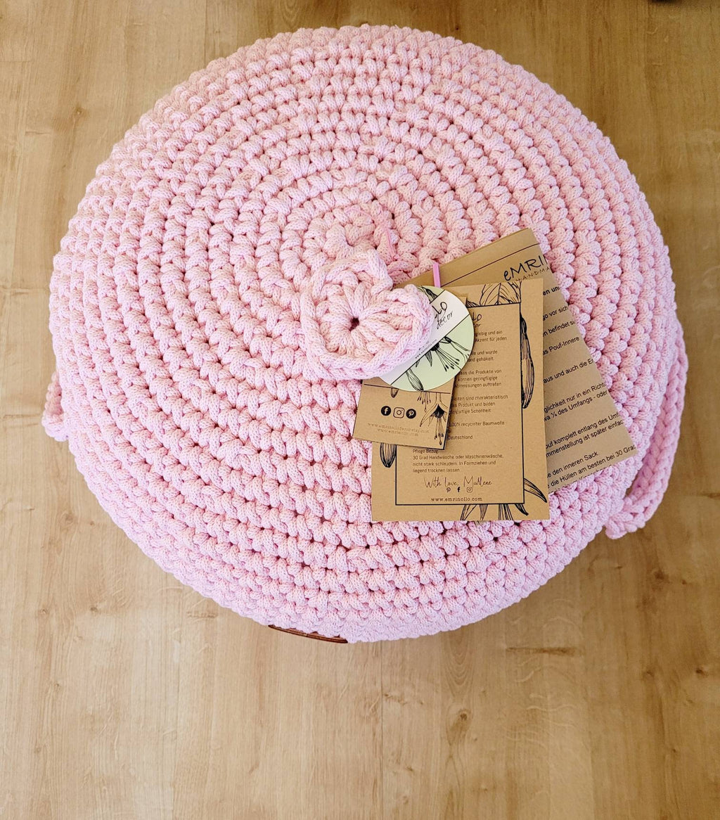 Pouf Ottoman gehäkelt, Babyzimmer deko, ro Bodenkissen, Sitzkissen, rosa Farben, Skandinavisches Kinderzimmer Dekor, Häkelhocker Sitzhocker