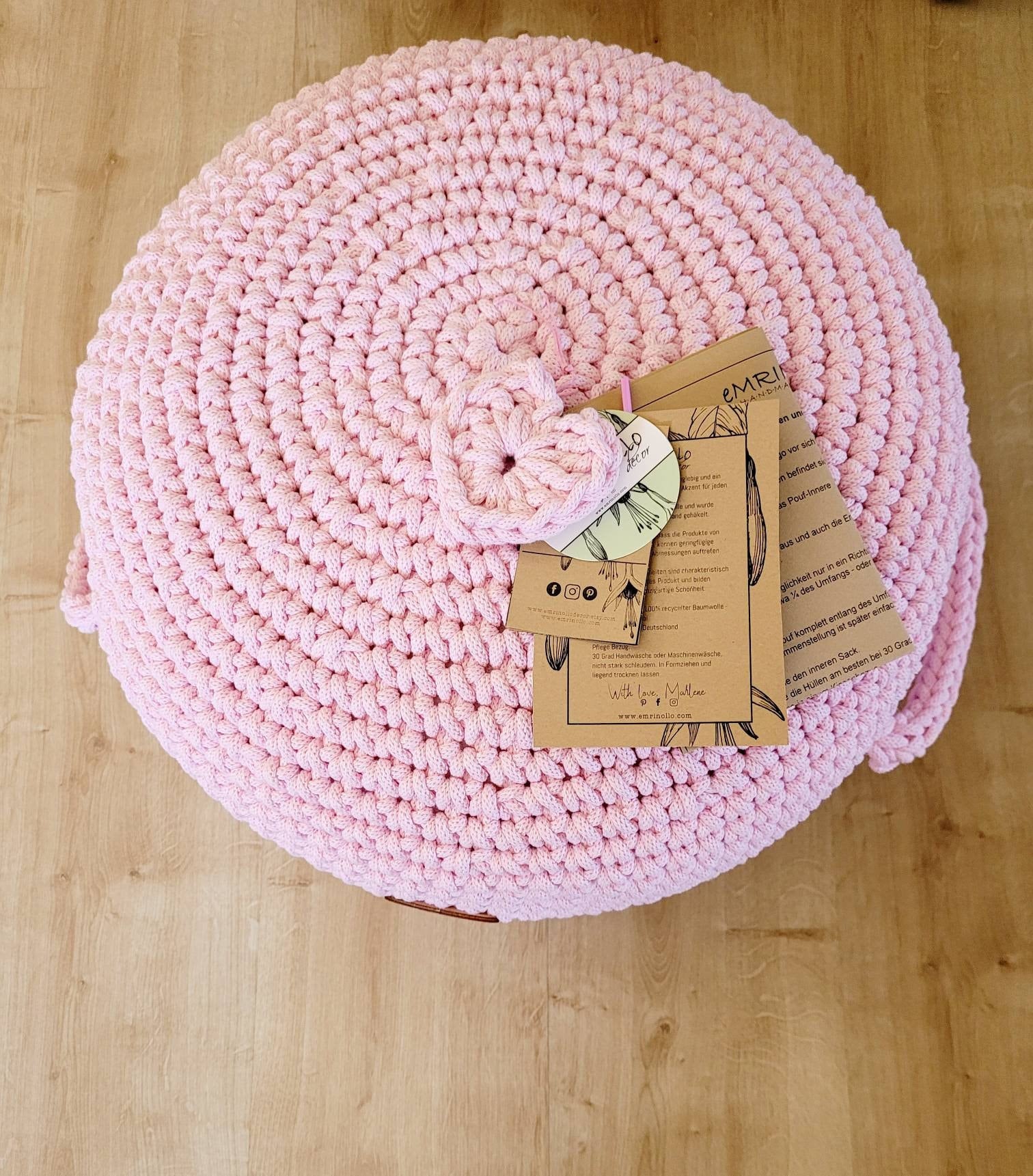 Pouf Ottoman gehäkelt, Babyzimmer deko, ro Bodenkissen, Sitzkissen, rosa Farben, Skandinavisches Kinderzimmer Dekor, Häkelhocker Sitzhocker