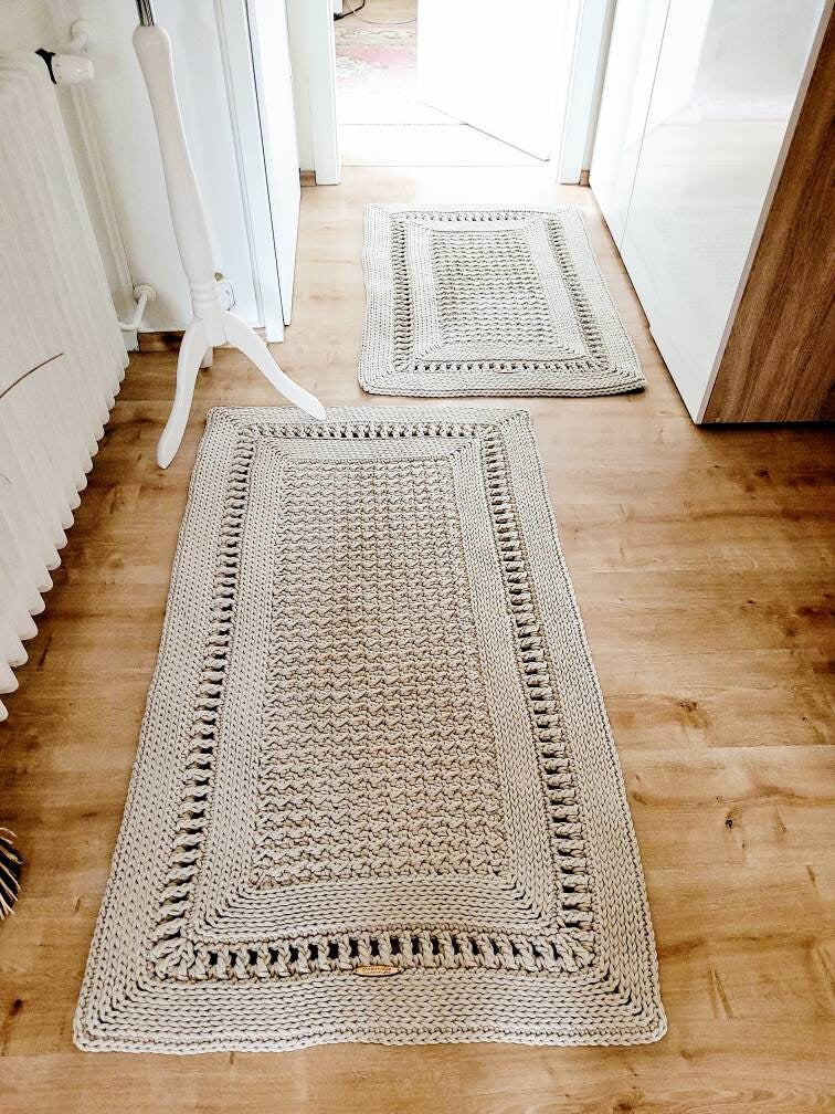 Teppichläufer Wohnzimmer eckig, Baumwollteppich, im skandinavischem Stil, vintage Teppich handgefertigt, Flurläufer, Kinderzimmer Deko