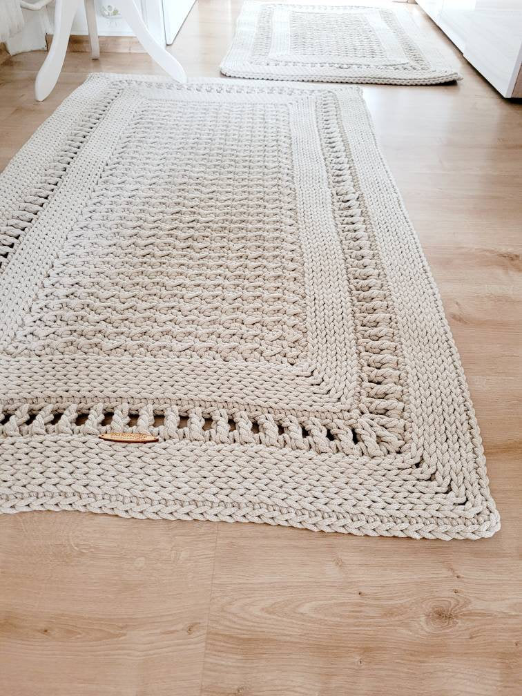 Teppichläufer Wohnzimmer eckig, Baumwollteppich, im skandinavischem Stil, vintage Teppich handgefertigt, Flurläufer, Kinderzimmer Deko