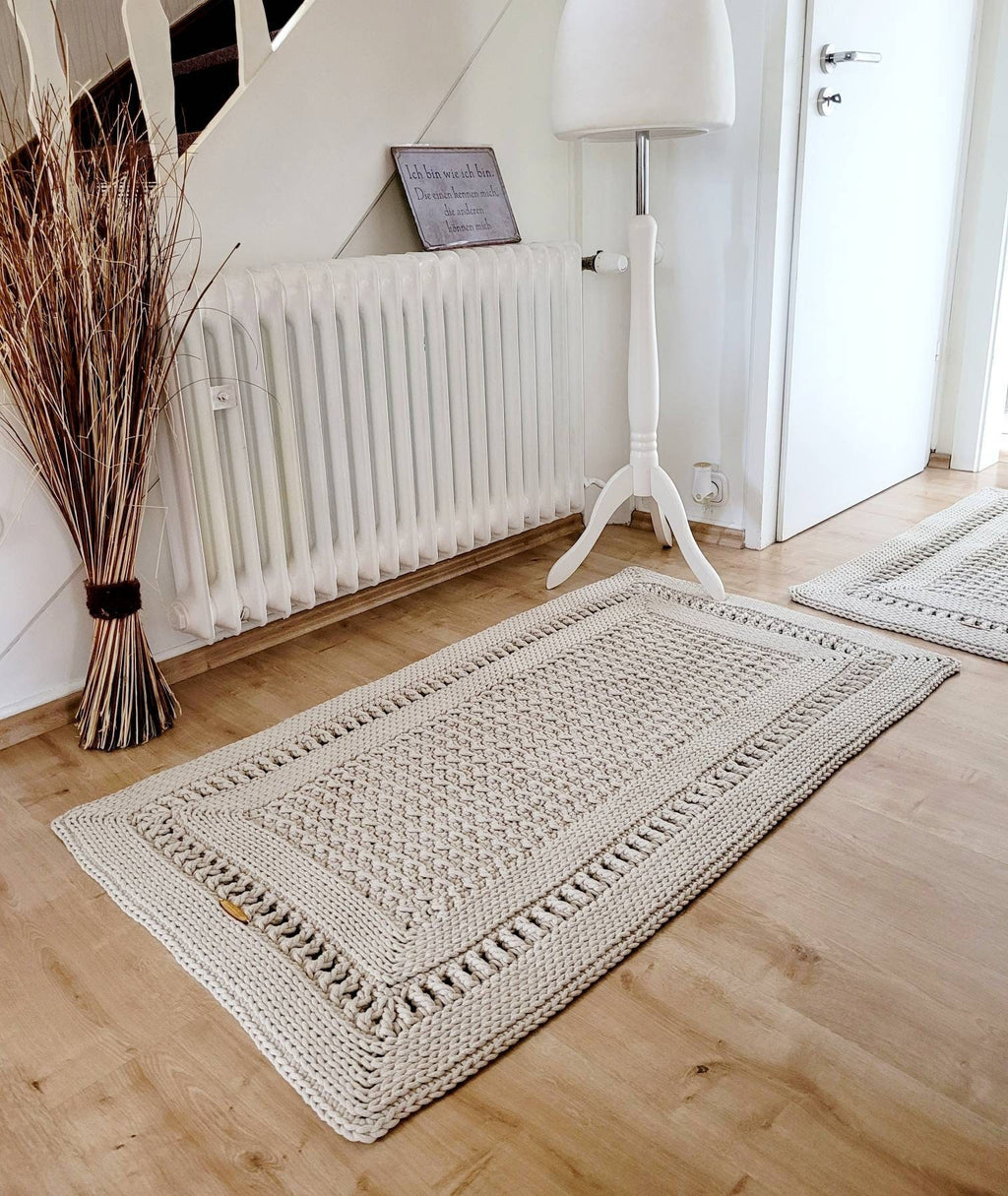 Teppichläufer Wohnzimmer eckig, Baumwollteppich, im skandinavischem Stil, vintage Teppich handgefertigt, Flurläufer, Kinderzimmer Deko