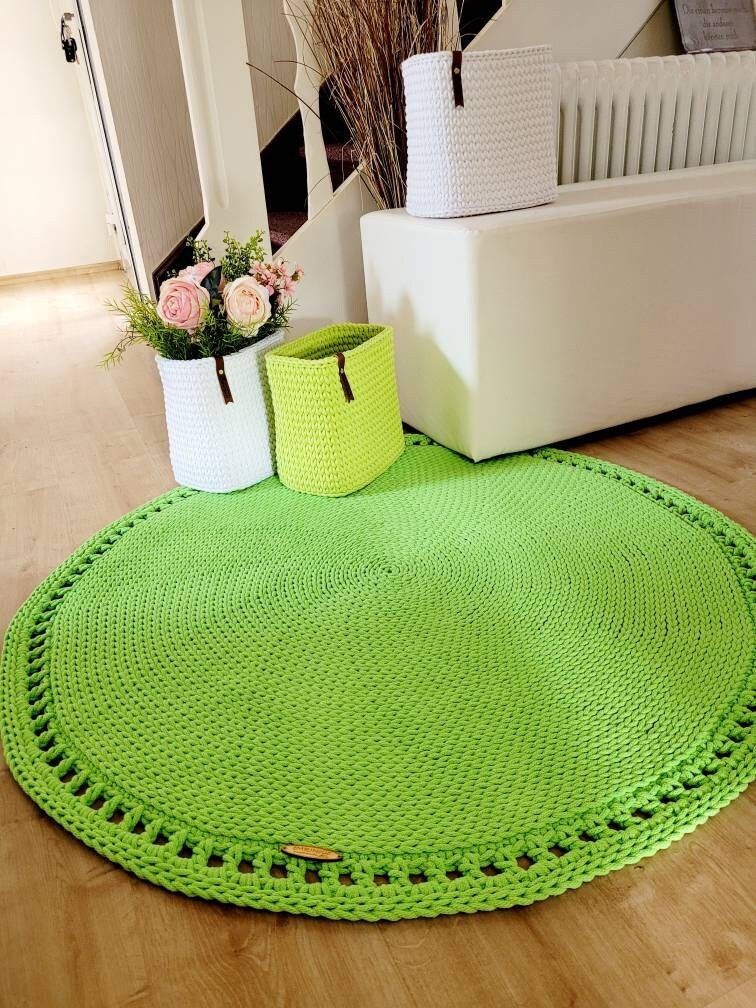 Teppich rund Babyzimmer, Baumwollteppich grün, Teppich Kinderzimmer, Mandala Teppich, skandinavisches Dekor, gehäkelter Teppich modern, Wohn