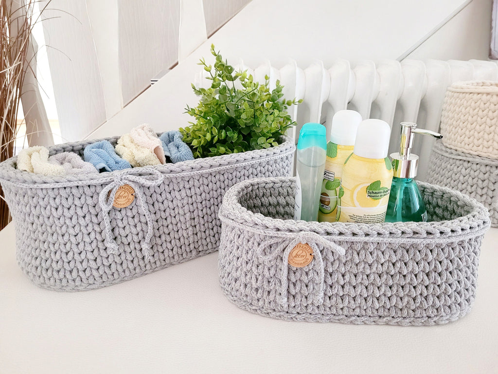 Korb gehäkelt oval Hygienekorb, Kosmetikkorb, Zimmer Dekoration Korb, Badausstattung, Geschenk Korb, Babyzimmer Aufbewahrung oval