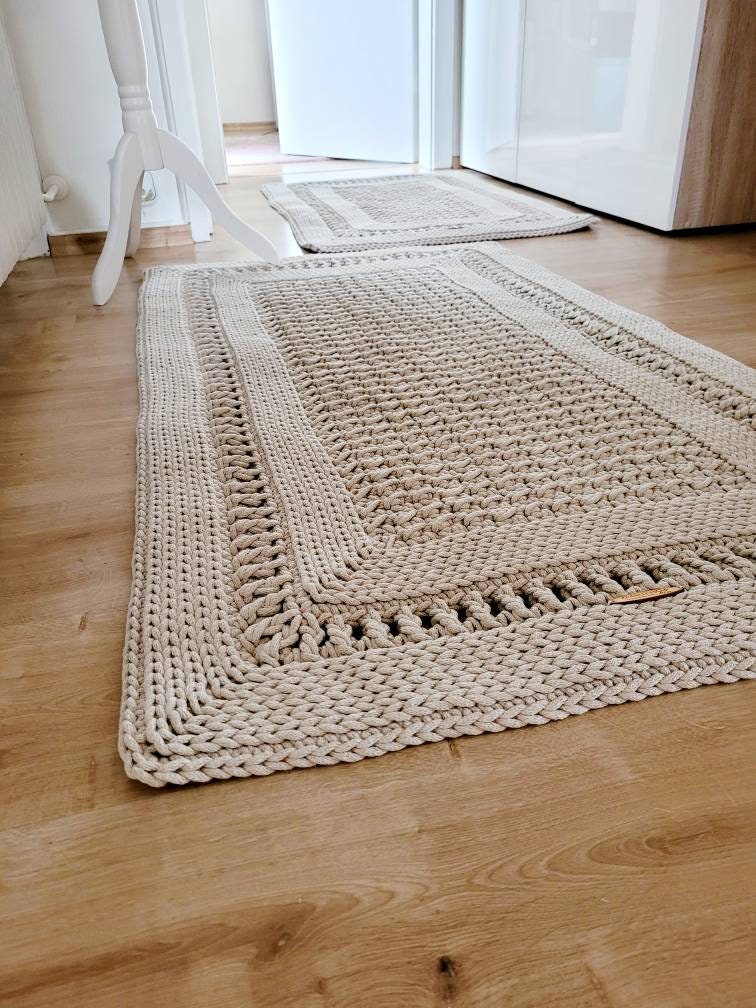 Teppichläufer Wohnzimmer eckig, Baumwollteppich, im skandinavischem Stil, vintage Teppich handgefertigt, Flurläufer, Kinderzimmer Deko