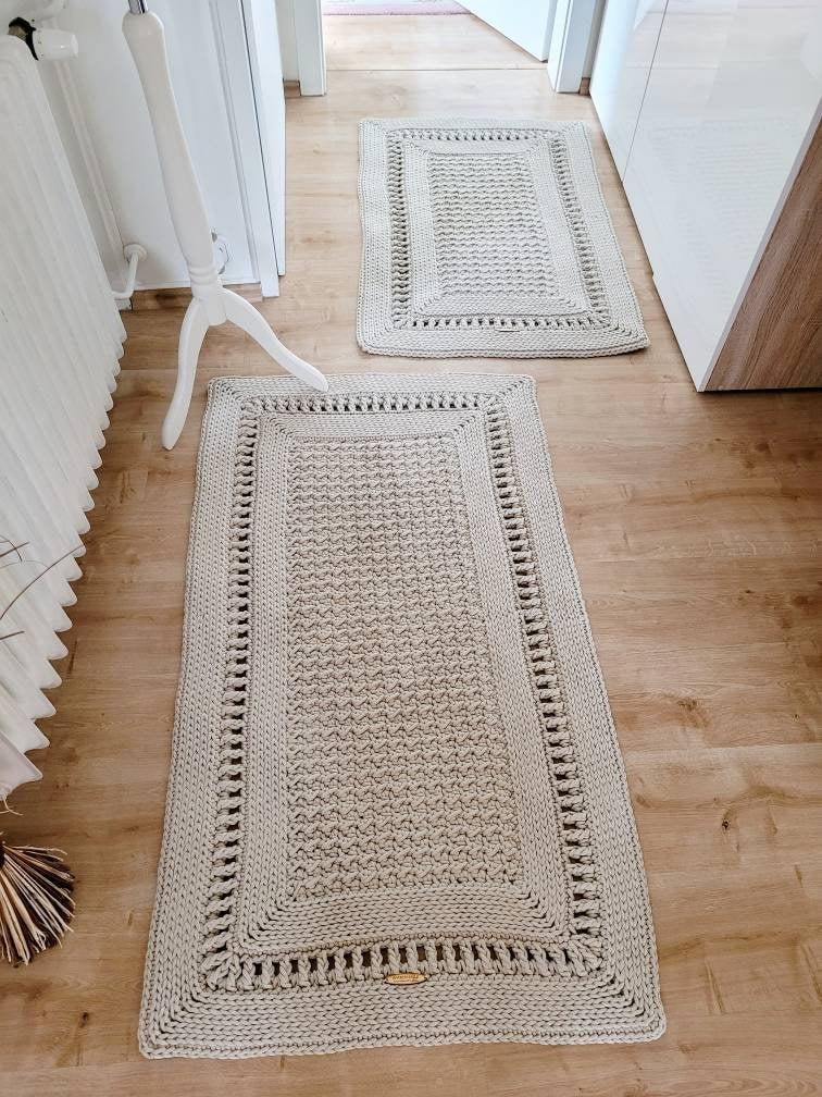 Teppichläufer Wohnzimmer eckig, Baumwollteppich, im skandinavischem Stil, vintage Teppich handgefertigt, Flurläufer, Kinderzimmer Deko