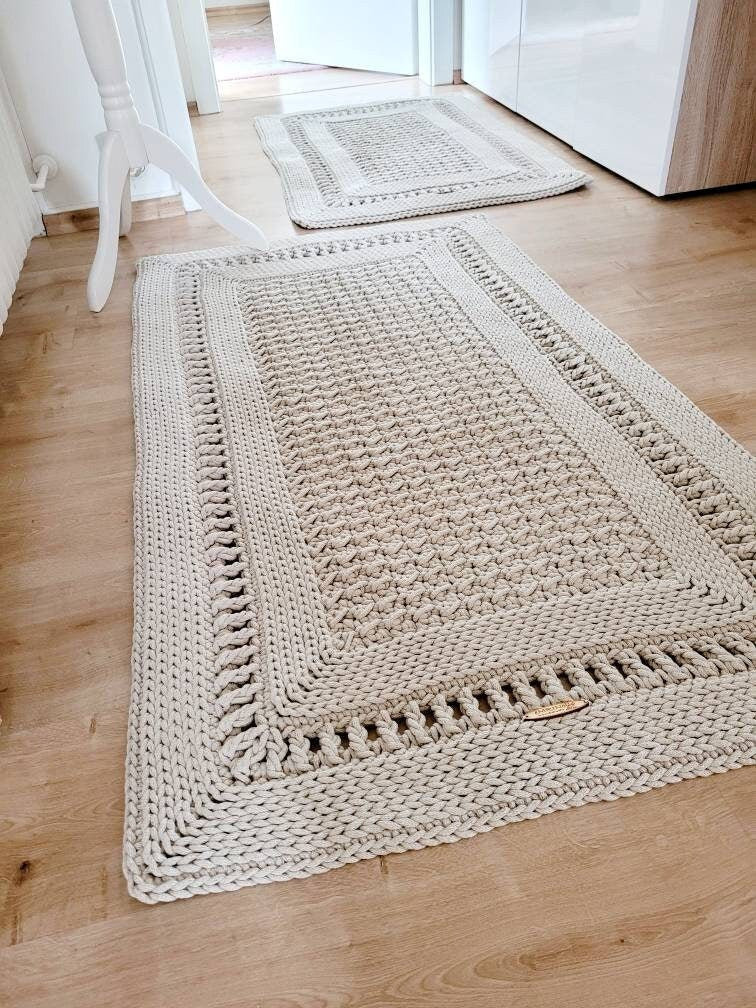 Teppichläufer Wohnzimmer eckig, Baumwollteppich, im skandinavischem Stil, vintage Teppich handgefertigt, Flurläufer, Kinderzimmer Deko