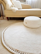 Teppich rund Badezimmer, Baumwollteppich beige, Teppich Babyzimmer, Mandala Teppich, skandinavisches Dekor, gehäkelter Teppich modern, Wohn
