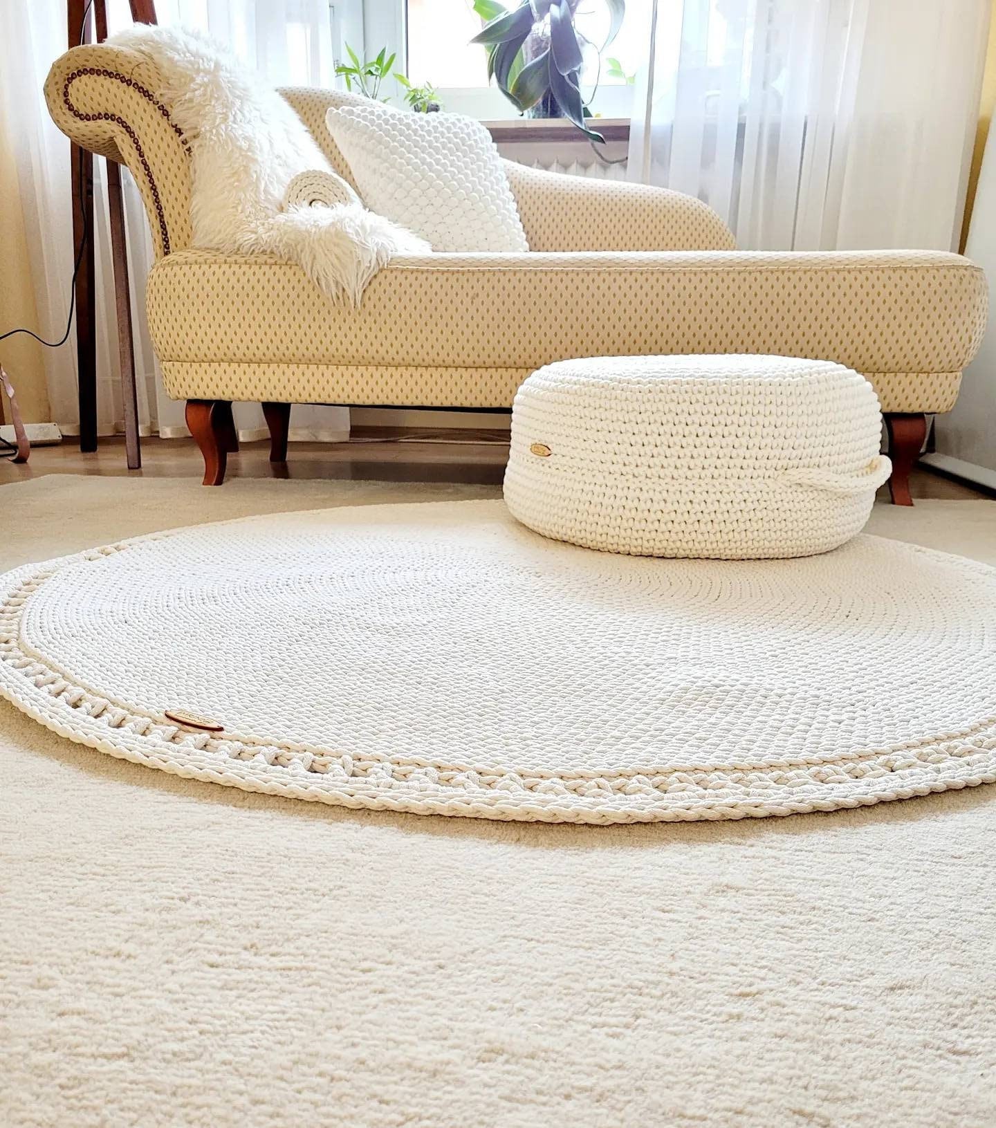 Teppich rund Badezimmer, Baumwollteppich beige, Teppich Babyzimmer, Mandala Teppich, skandinavisches Dekor, gehäkelter Teppich modern, Wohn