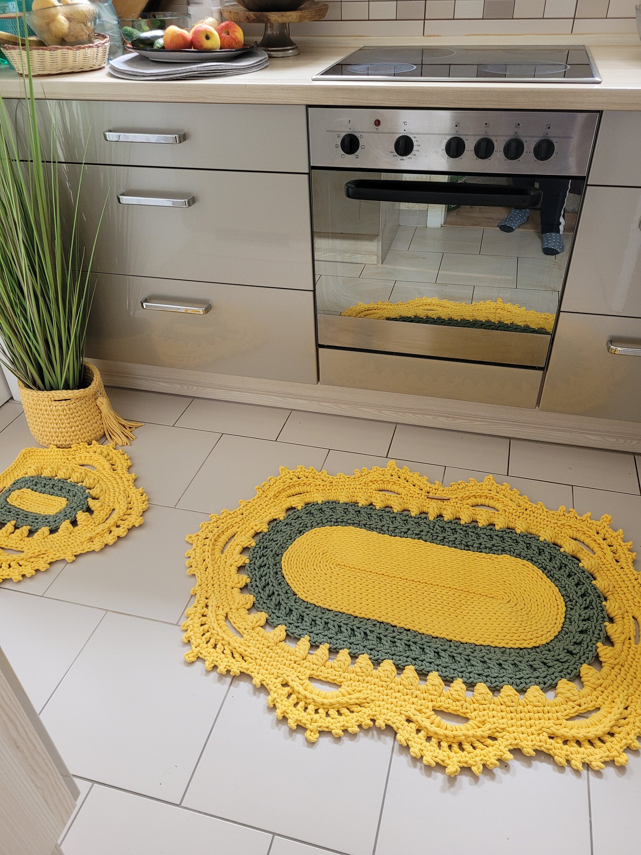 Teppich oval Wohnzimmer, Kinderzimmer Deko, Baumwollteppich, im skandinavischem Stil, vintage Teppich handgefertigt und nachhaltig