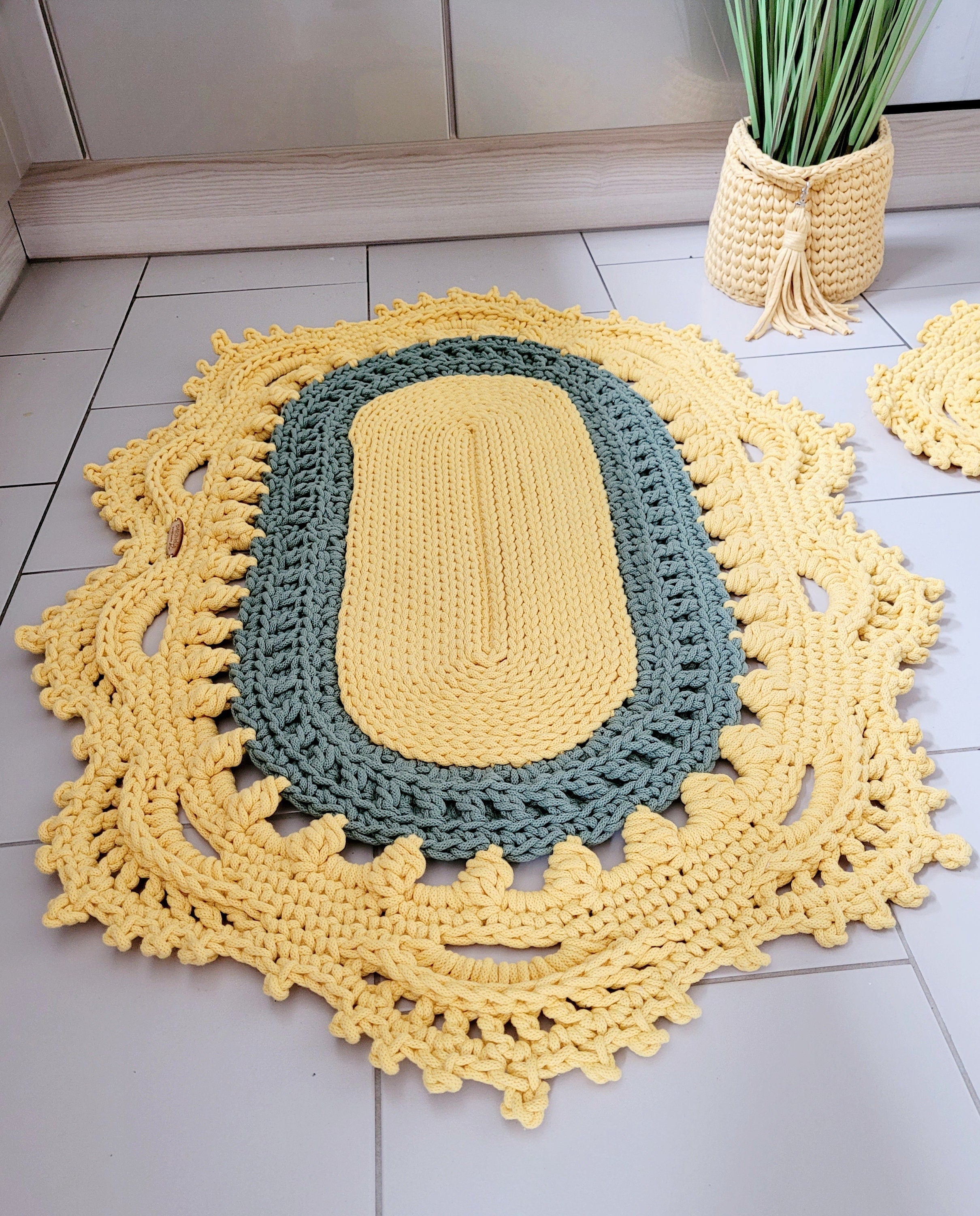 Teppich oval Wohnzimmer, Kinderzimmer Deko, Baumwollteppich, im skandinavischem Stil, vintage Teppich handgefertigt und nachhaltig