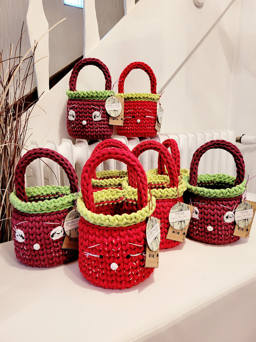 Henkelkorb, Basket crochet, Korb mit Henkel Griff, Hasenkorb, Gehäkelter Korb , Wohnzimmer Dekoration, Ostergeschenk, Gäste, Nordic Stile