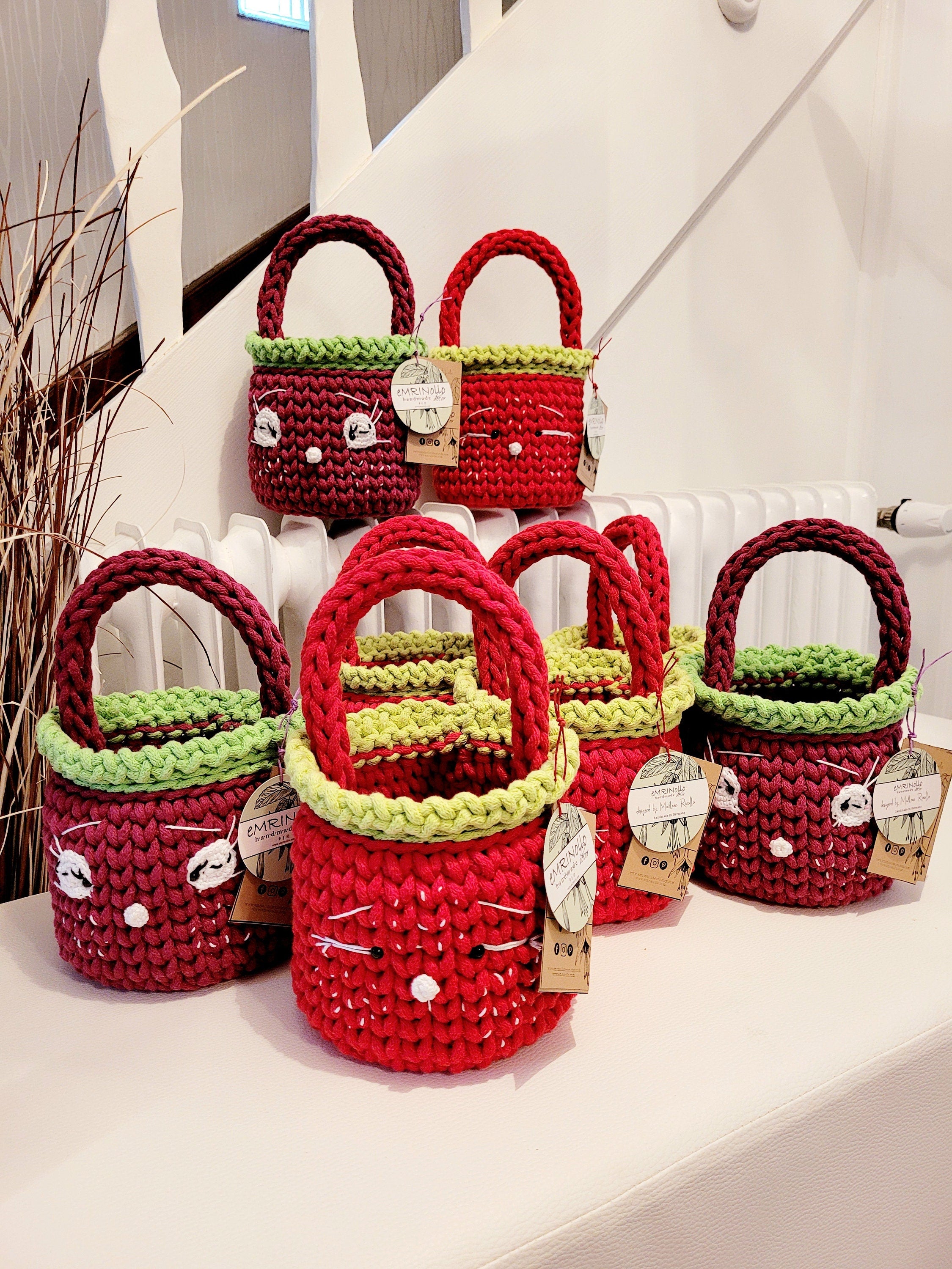 Henkelkorb, Basket crochet, Korb mit Henkel Griff, Hasenkorb, Gehäkelter Korb , Wohnzimmer Dekoration, Ostergeschenk, Gäste, Nordic Stile