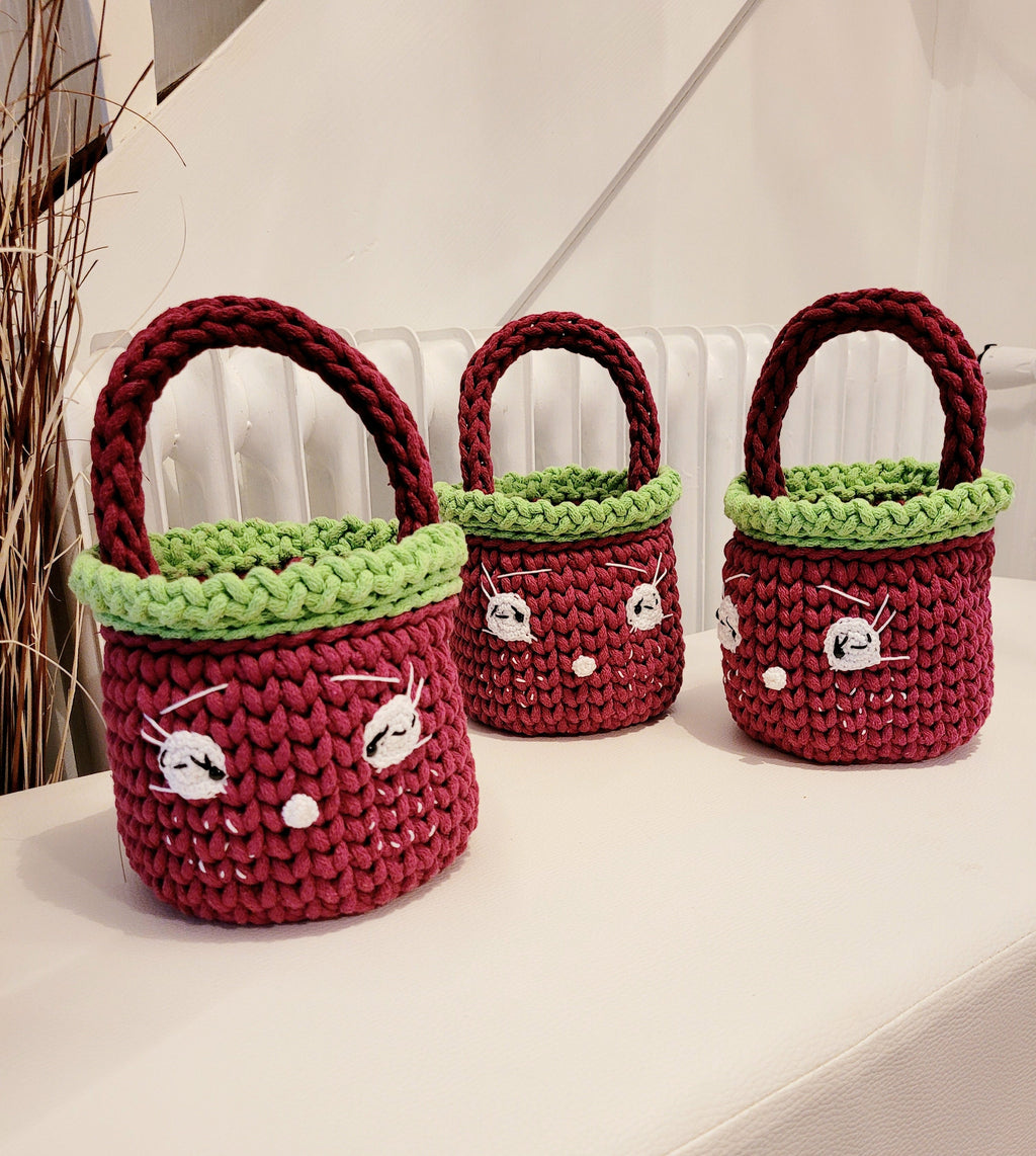 Henkelkorb, Basket crochet, Korb mit Henkel Griff, Hasenkorb, Gehäkelter Korb , Wohnzimmer Dekoration, Ostergeschenk, Gäste, Nordic Stile