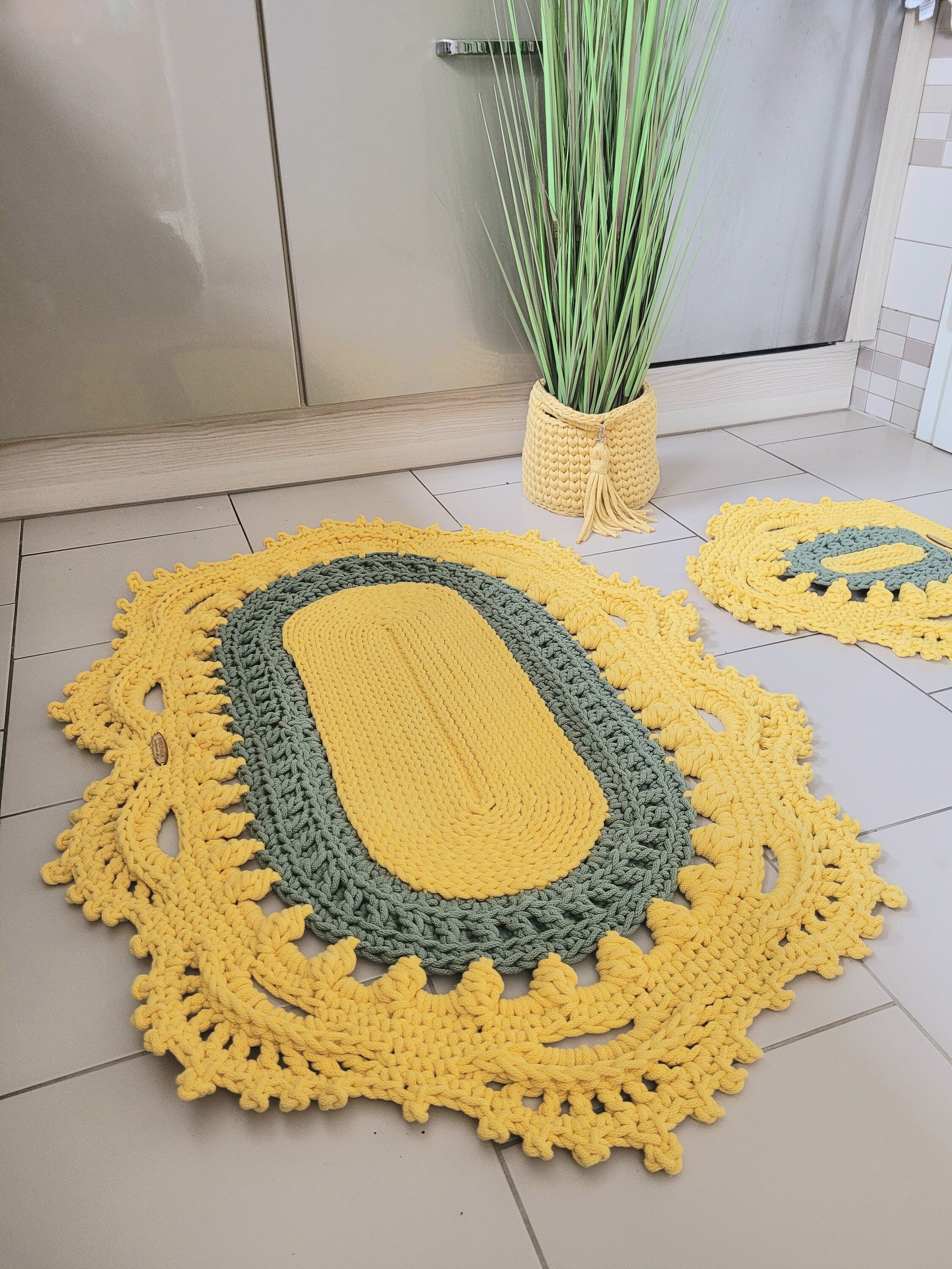 Teppich oval Wohnzimmer, Kinderzimmer Deko, Baumwollteppich, im skandinavischem Stil, vintage Teppich handgefertigt und nachhaltig