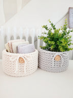 Korb gehäkelt rund Hygienekorb, Kosmetikkorb, Zimmer Dekoration Korb, Badausstattung, Geschenk Korb, Babyzimmer Aufbewahrung rund