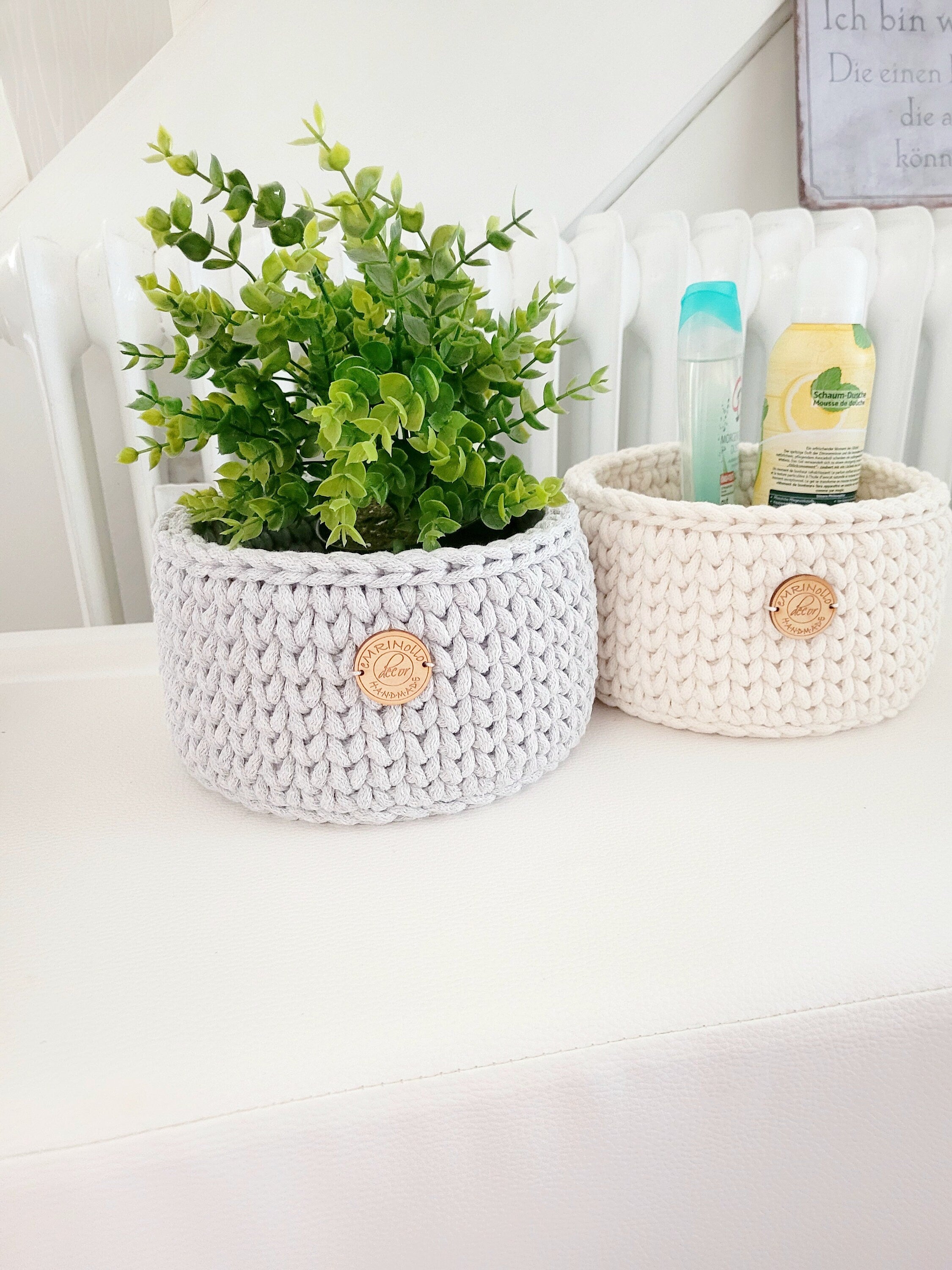 Korb gehäkelt rund Hygienekorb, Kosmetikkorb, Zimmer Dekoration Korb, Badausstattung, Geschenk Korb, Babyzimmer Aufbewahrung rund