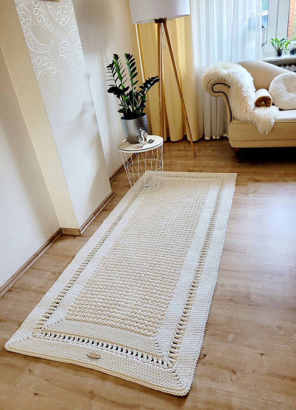 Teppichläufer Wohnzimmer eckig, Baumwollteppich, im skandinavischem Stil, vintage Teppich handgefertigt, Flurläufer, Kinderzimmer Deko