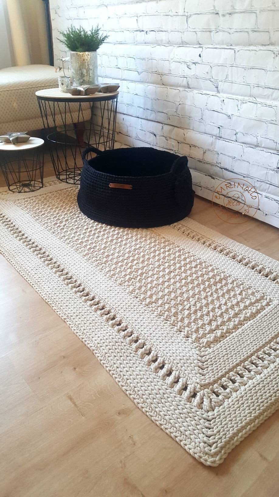 Teppichläufer Wohnzimmer eckig, Baumwollteppich, im skandinavischem Stil, vintage Teppich handgefertigt, Flurläufer, Kinderzimmer Deko