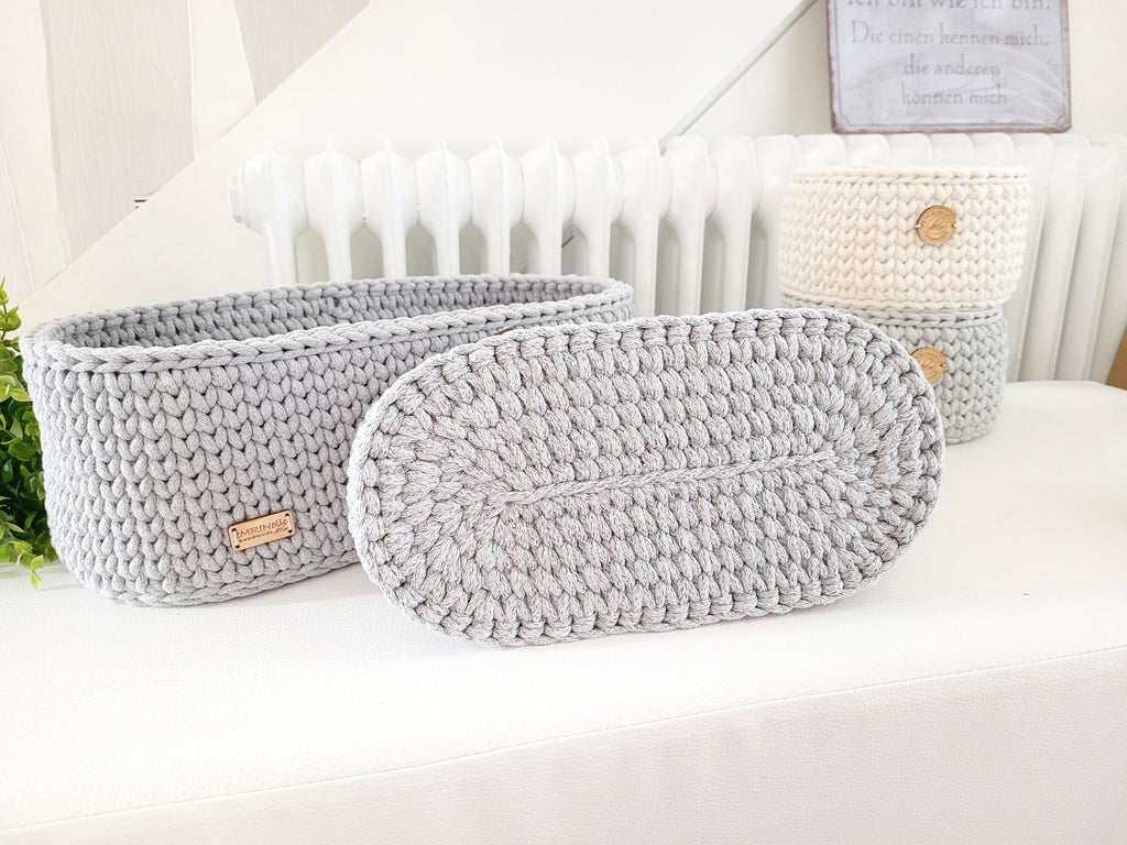 Korb gehäkelt oval Hygienekorb, Kosmetikkorb, Zimmer Dekoration Korb, Badausstattung, Geschenk Korb, Babyzimmer Aufbewahrung oval