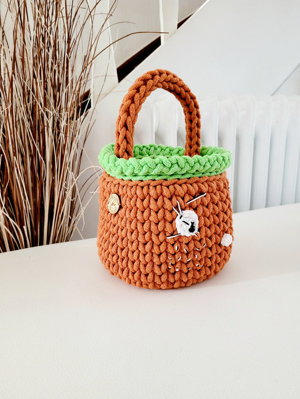 Henkelkorb, Basket crochet, Korb mit Henkel Griff, Hasenkorb, Gehäkelter Korb , Wohnzimmer Dekoration, Ostergeschenk, Gäste, Nordic Stile