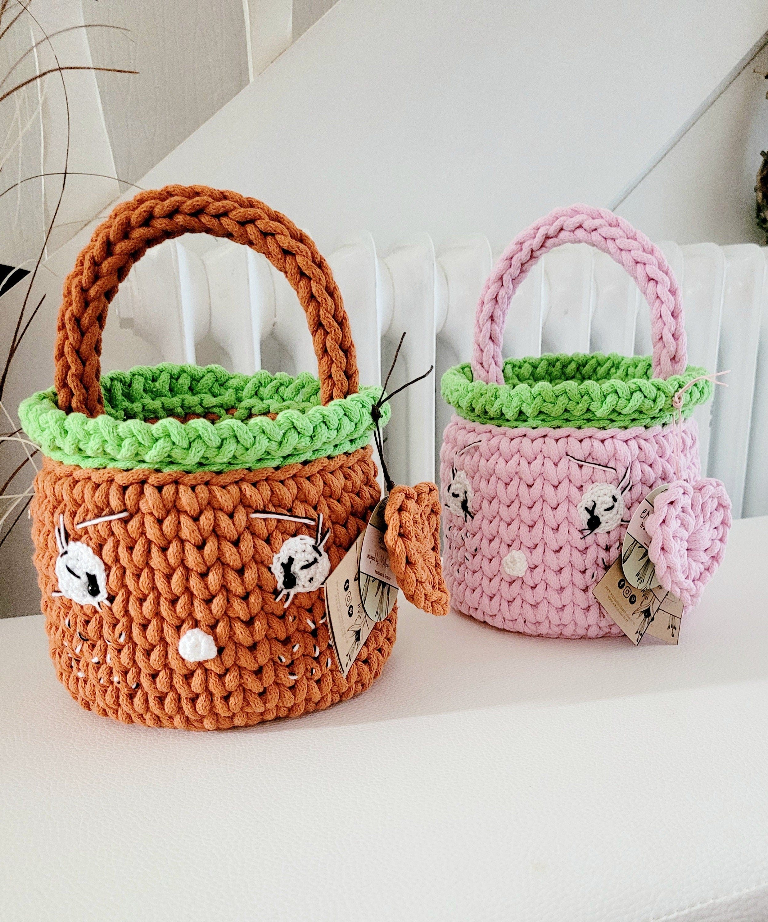 Henkelkorb, Basket crochet, Korb mit Henkel Griff, Hasenkorb, Gehäkelter Korb , Wohnzimmer Dekoration, Ostergeschenk, Gäste, Nordic Stile
