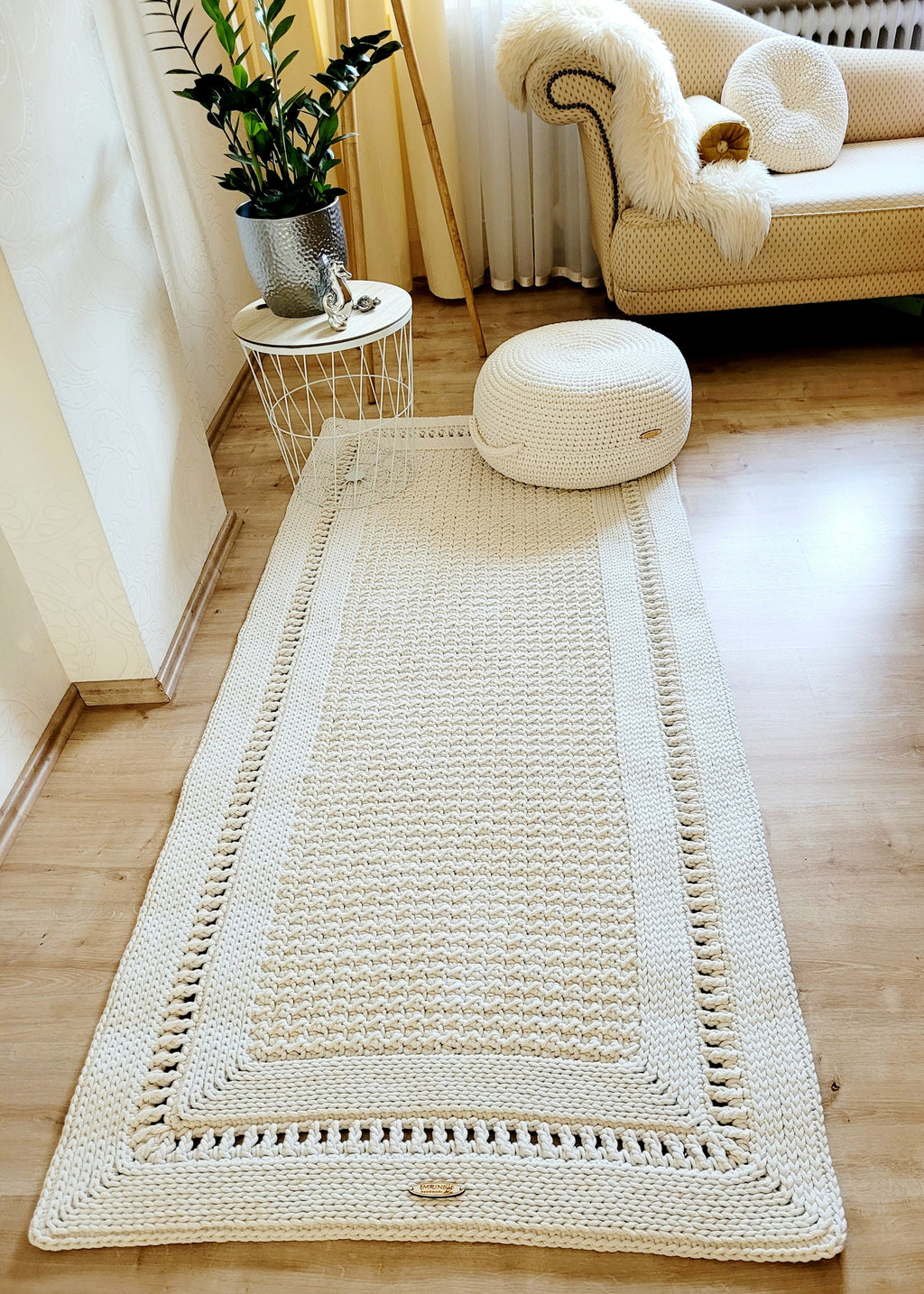Teppichläufer Wohnzimmer eckig, Baumwollteppich, im skandinavischem Stil, vintage Teppich handgefertigt, Flurläufer, Kinderzimmer Deko