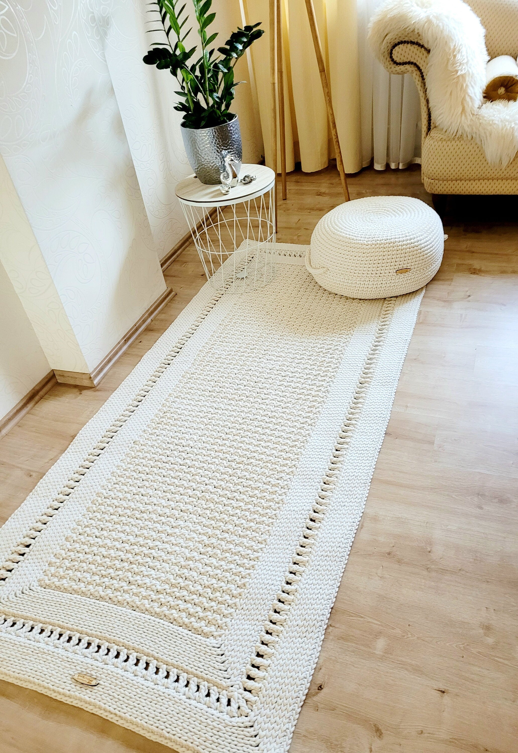 Teppichläufer Wohnzimmer eckig, Baumwollteppich, im skandinavischem Stil, vintage Teppich handgefertigt, Flurläufer, Kinderzimmer Deko