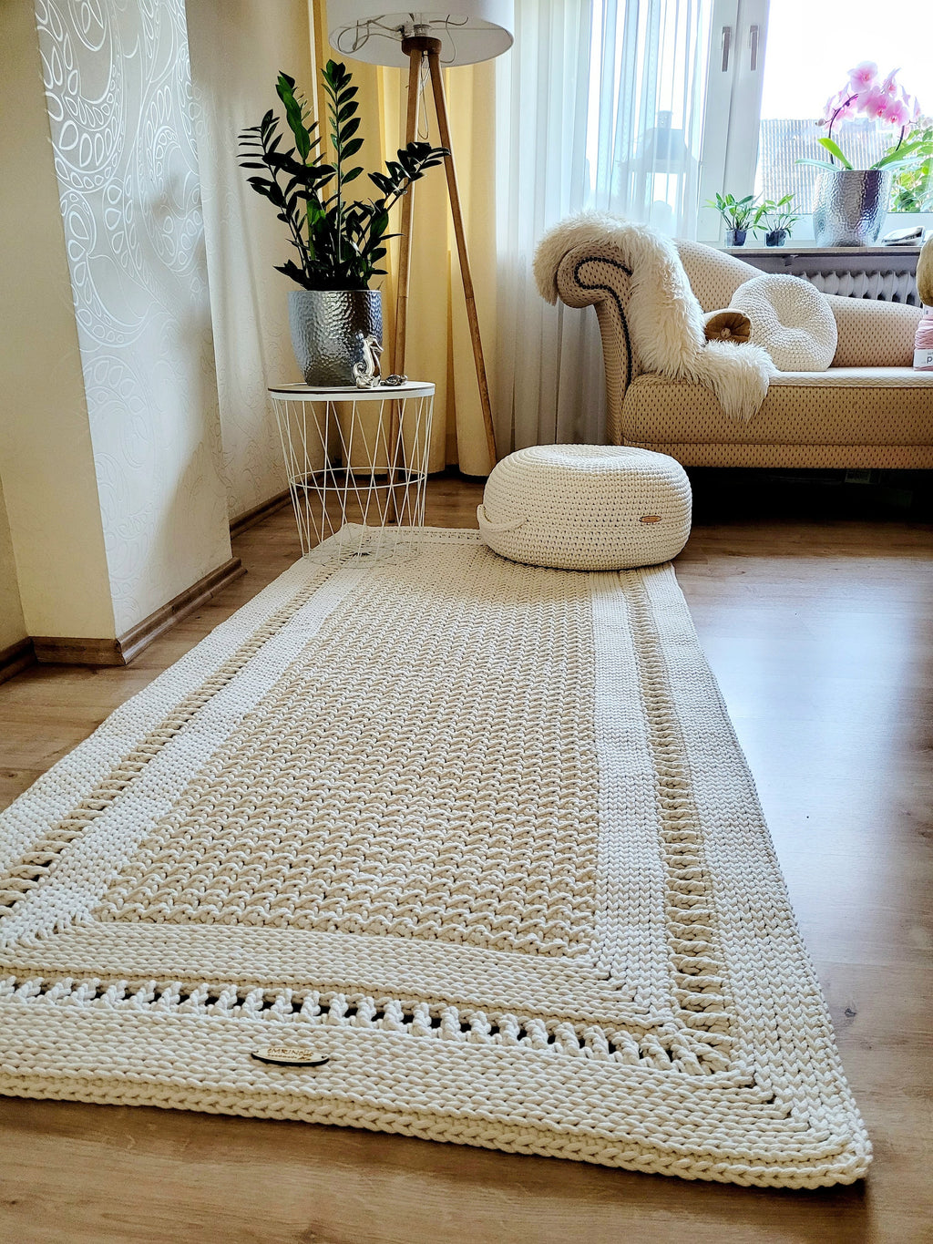 Teppichläufer Wohnzimmer eckig, Baumwollteppich, im skandinavischem Stil, vintage Teppich handgefertigt, Flurläufer, Kinderzimmer Deko