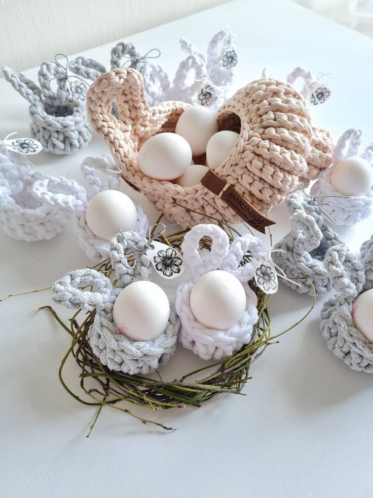 Hasenbecher, Eierbecher BunnyBasket, häkeln HasenKorb, Esszimmer Dekoration, Gastgebergeschenk, Wohnzimmer Dekoration, Nordic Stile