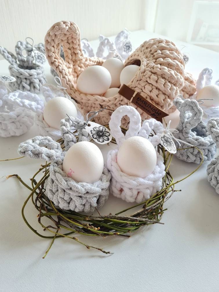Hasenbecher, Eierbecher BunnyBasket, häkeln HasenKorb, Esszimmer Dekoration, Gastgebergeschenk, Wohnzimmer Dekoration, Nordic Stile