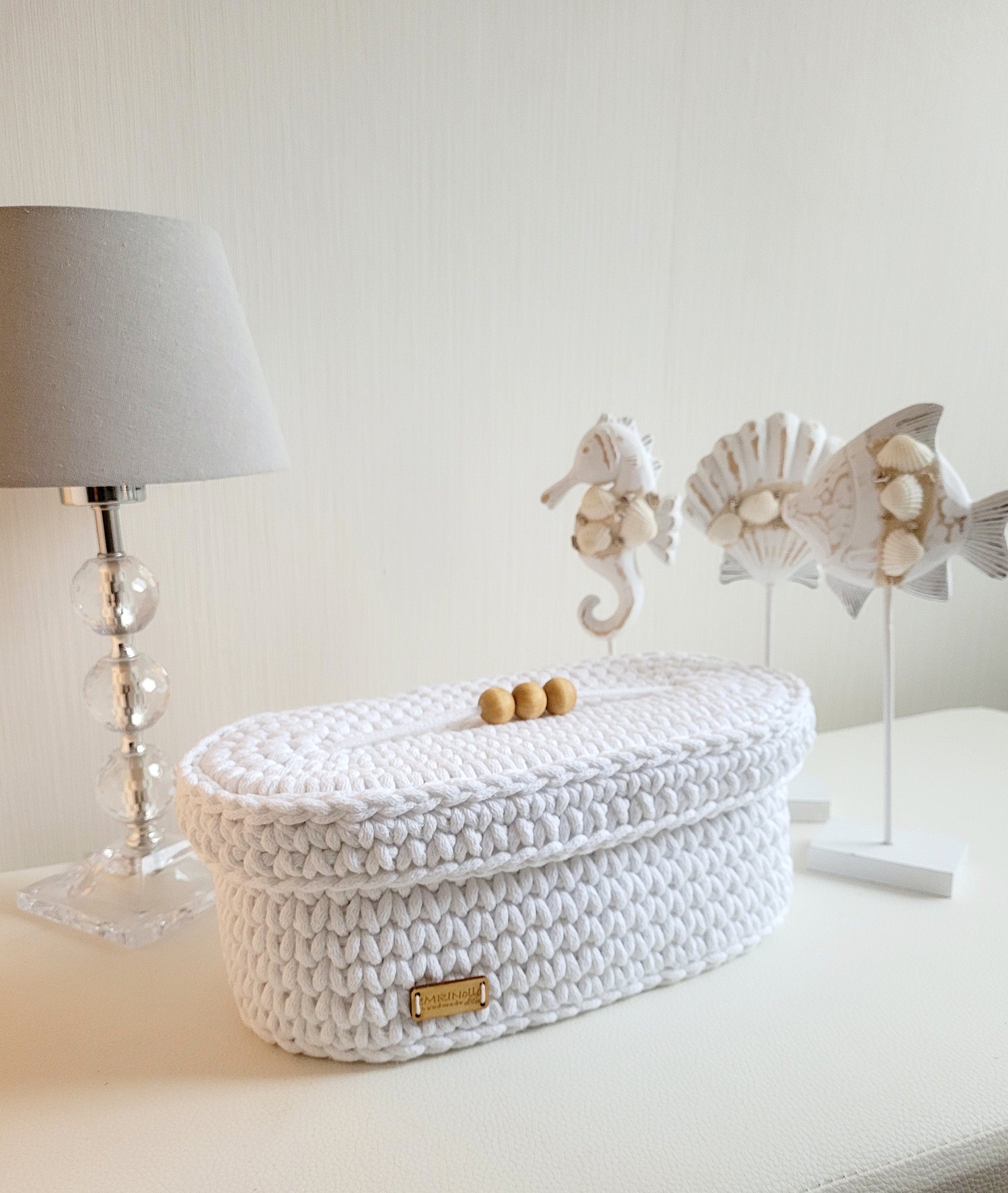 Kosmetikkorb gehäkelt oval, Aufbewahrungskorb mit Deckel, Dekoration Korb, Badausstattung, Geschenk Korb, Babyzimmer deko, Aufbewahrung Bad