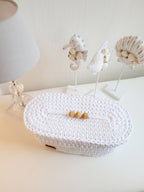 Kosmetikkorb gehäkelt oval, Aufbewahrungskorb mit Deckel, Dekoration Korb, Badausstattung, Geschenk Korb, Babyzimmer deko, Aufbewahrung Bad