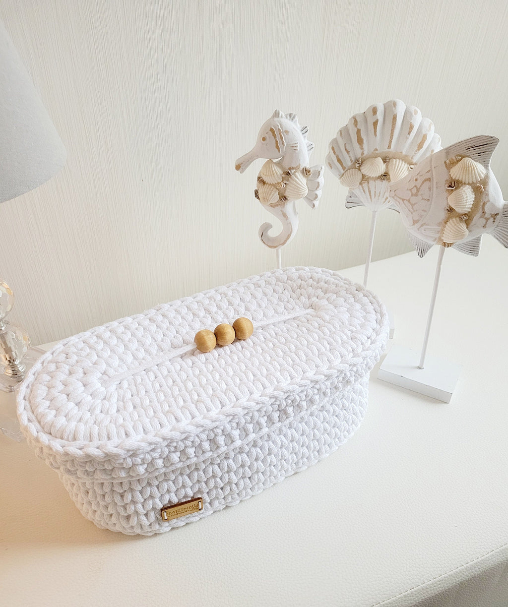 Kosmetikkorb gehäkelt oval, Aufbewahrungskorb mit Deckel, Dekoration Korb, Badausstattung, Geschenk Korb, Babyzimmer deko, Aufbewahrung Bad