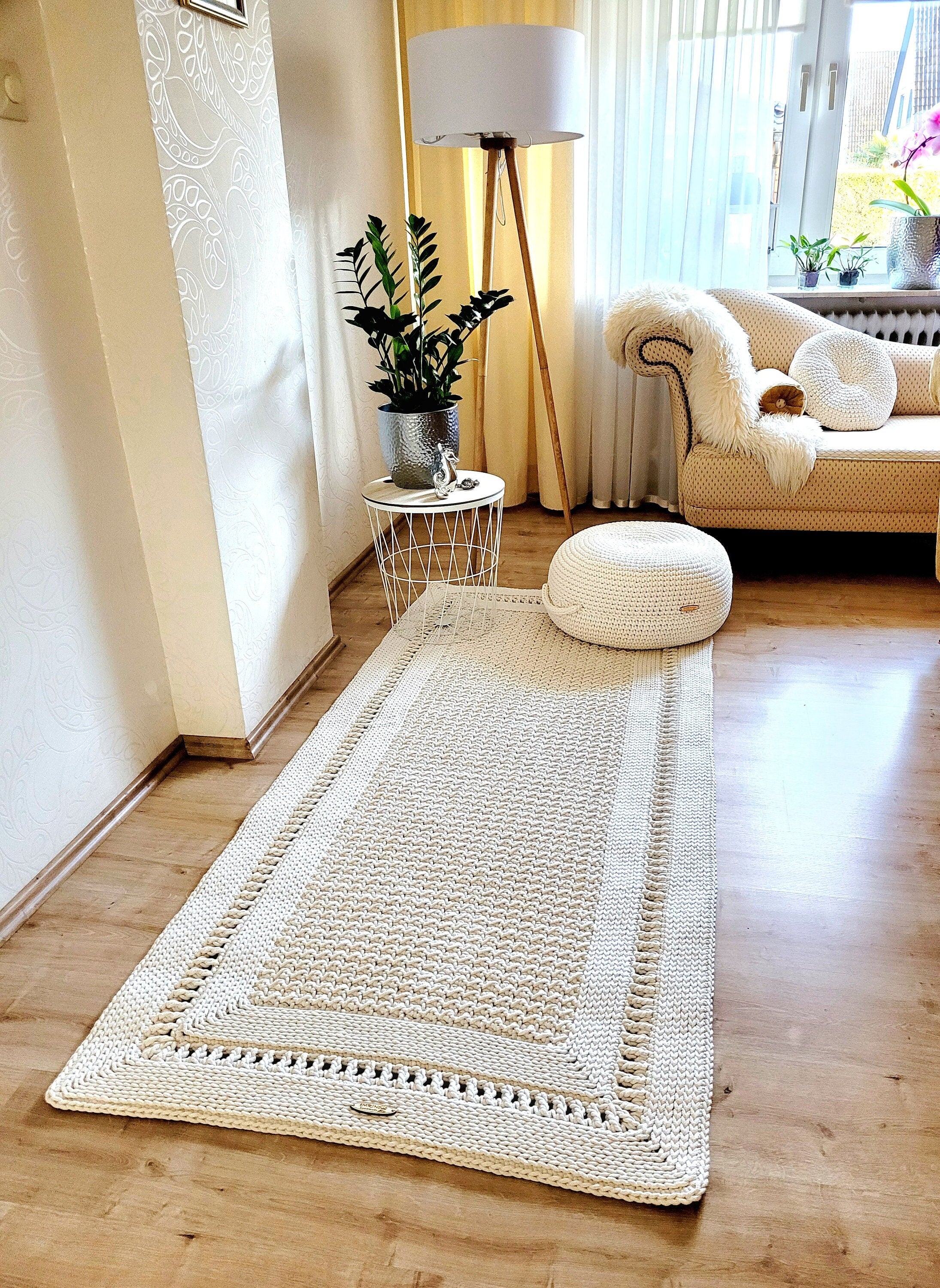 Teppichläufer Wohnzimmer eckig, Baumwollteppich, im skandinavischem Stil, vintage Teppich handgefertigt, Flurläufer, Kinderzimmer Deko
