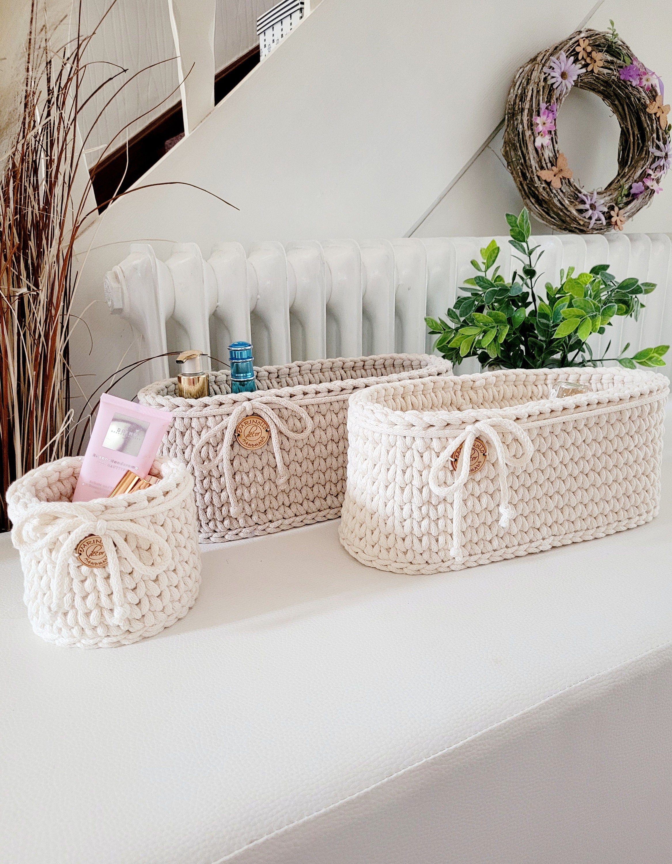 Korb gehäkelt oval Hygienekorb, Kosmetikkorb, Zimmer Dekoration Korb, Badausstattung, Geschenk Korb, Babyzimmer Aufbewahrung oval