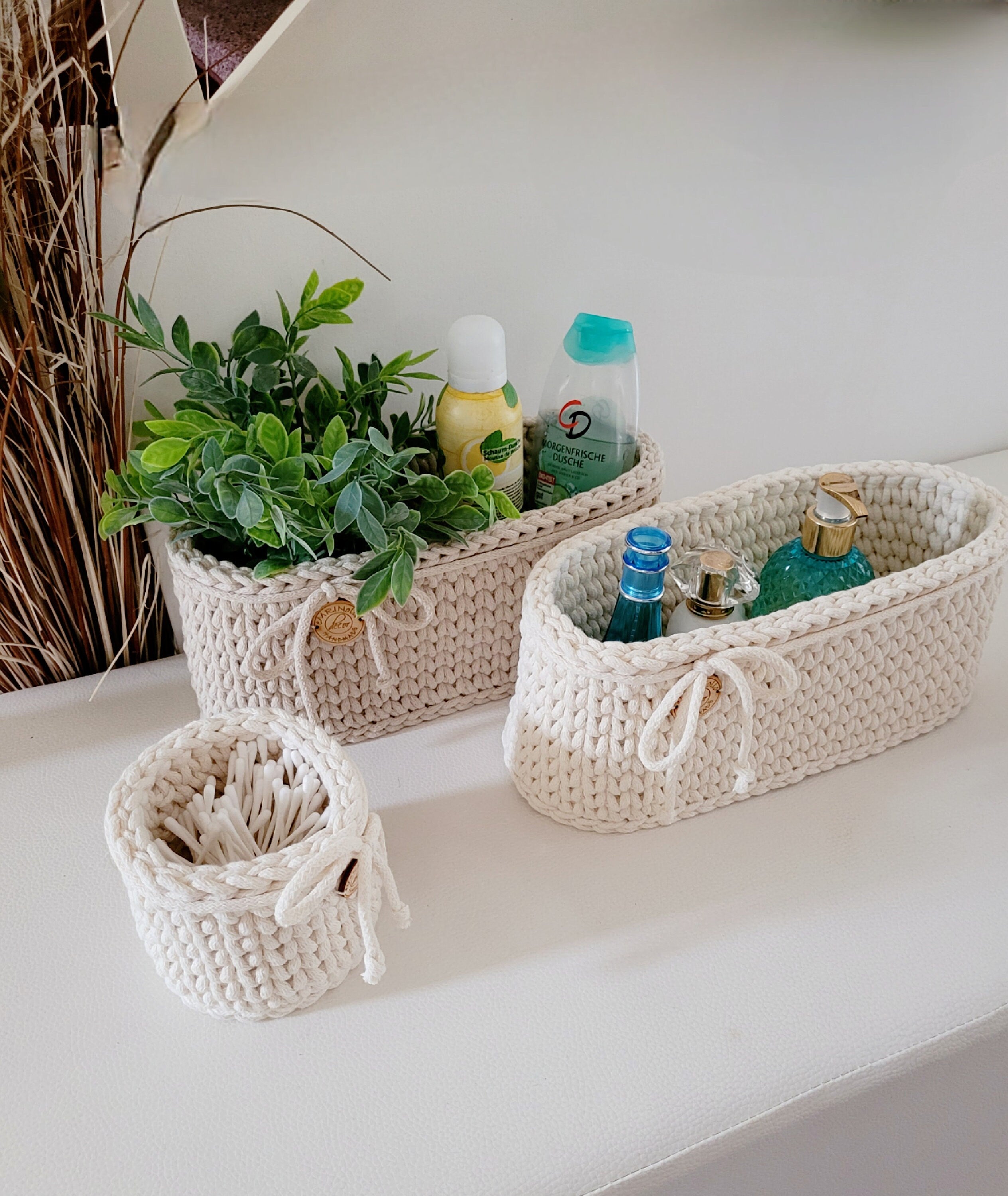 Korb gehäkelt oval Hygienekorb, Kosmetikkorb, Zimmer Dekoration Korb, Badausstattung, Geschenk Korb, Babyzimmer Aufbewahrung oval
