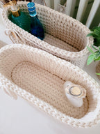 Korb gehäkelt oval Hygienekorb, Kosmetikkorb, Zimmer Dekoration Korb, Badausstattung, Geschenk Korb, Babyzimmer Aufbewahrung oval