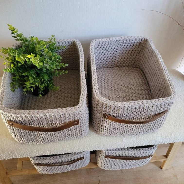 Korb gehäkelt eckig hoch, Untensilo, Kinderzimmer deko, Korb Aufbewahrung, Geschenkidee, Weihnachtsgeschenk, Bad Aufbewahrung