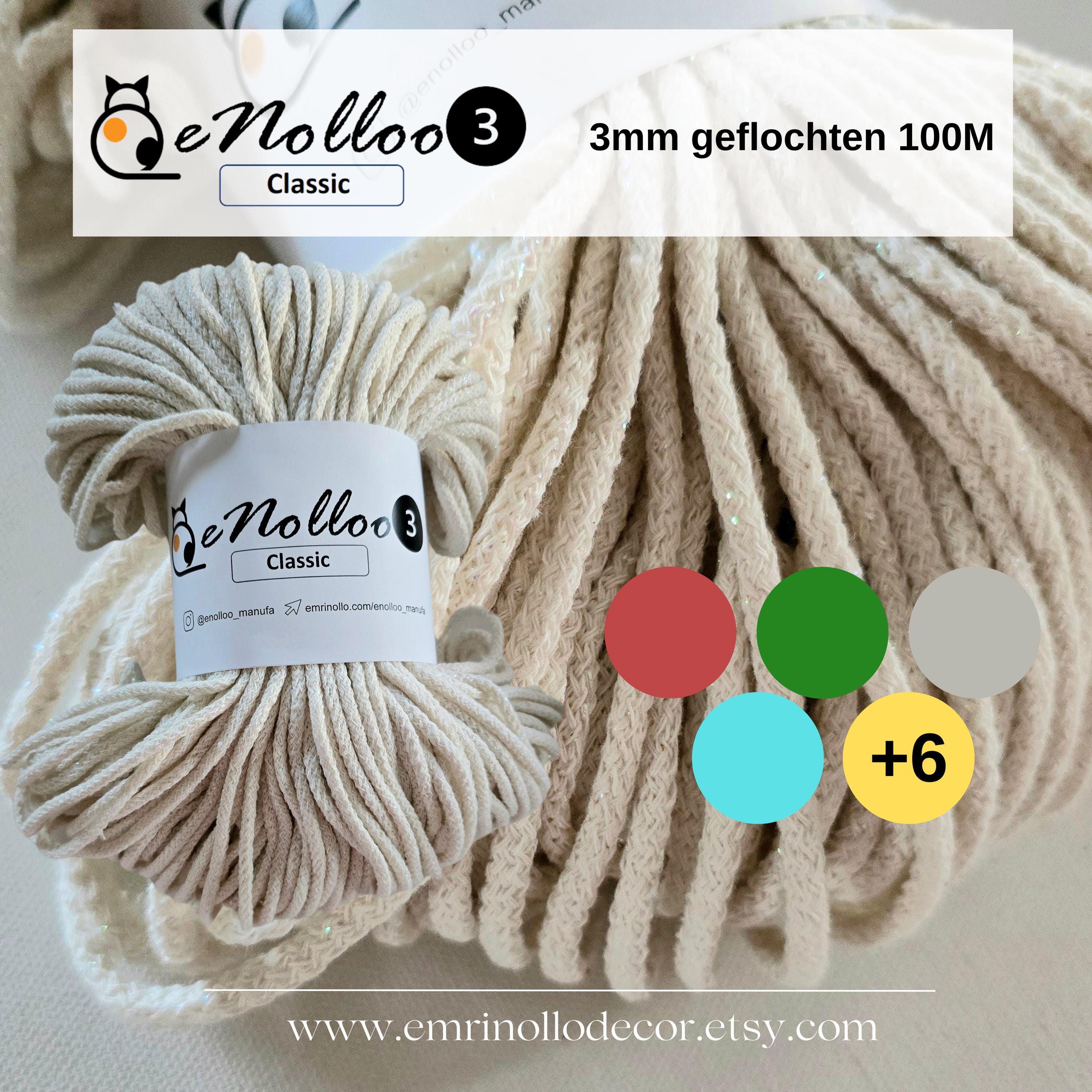 Braided cord 3 mm glitter| 100 m | Basic price 1m=0.08 Eur Macrame yarn braided, cotton braided cord, cotton yarn, Cotton cord with glitter