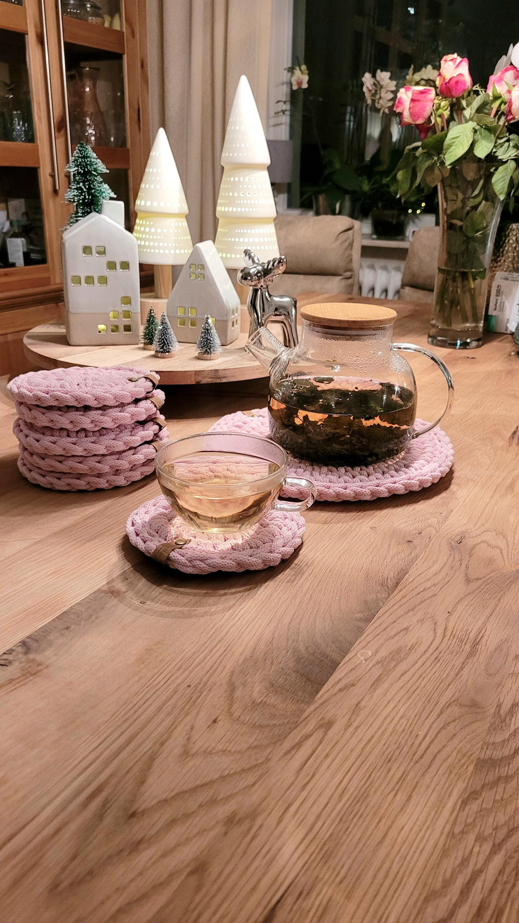Untersetzer für Gläser – Runde Tischsets & Weihnachts Geschenk Ideen – Platzset Rund im Boho Stil – Weihnachtsdeko für den Tisch