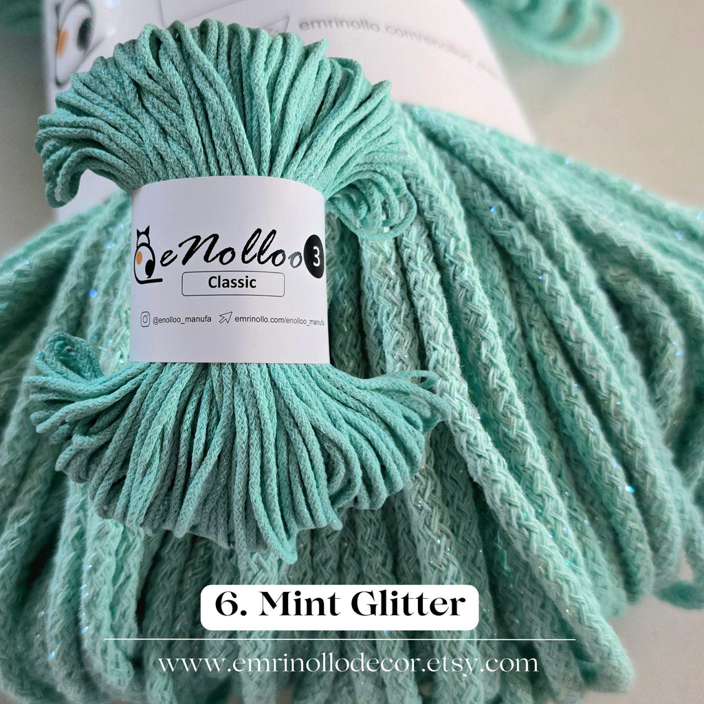 Braided cord 3 mm glitter| 100 m | Basic price 1m=0.08 Eur Macrame yarn braided, cotton braided cord, cotton yarn, Cotton cord with glitter