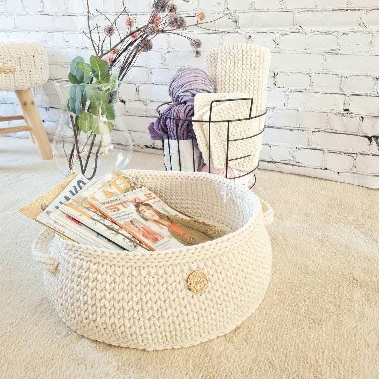 Zeitungskorb, newspaper basket, basket crochet, Korbschale, Aufbewahrungskorb gehäkelt, grau Spielzeug Korb, Scandi Home-Dekor, handmade