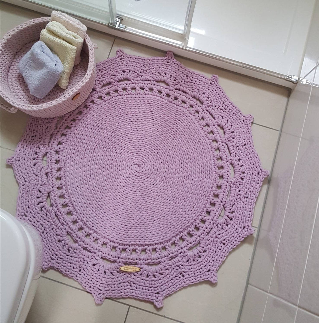Teppich Wohnzimmer, rund Baumwollteppich gehäkelt, im skandinavischem Stil, Babyzimmer deko, kleines Bad, Geschenkidee, Kinderzimmer deko